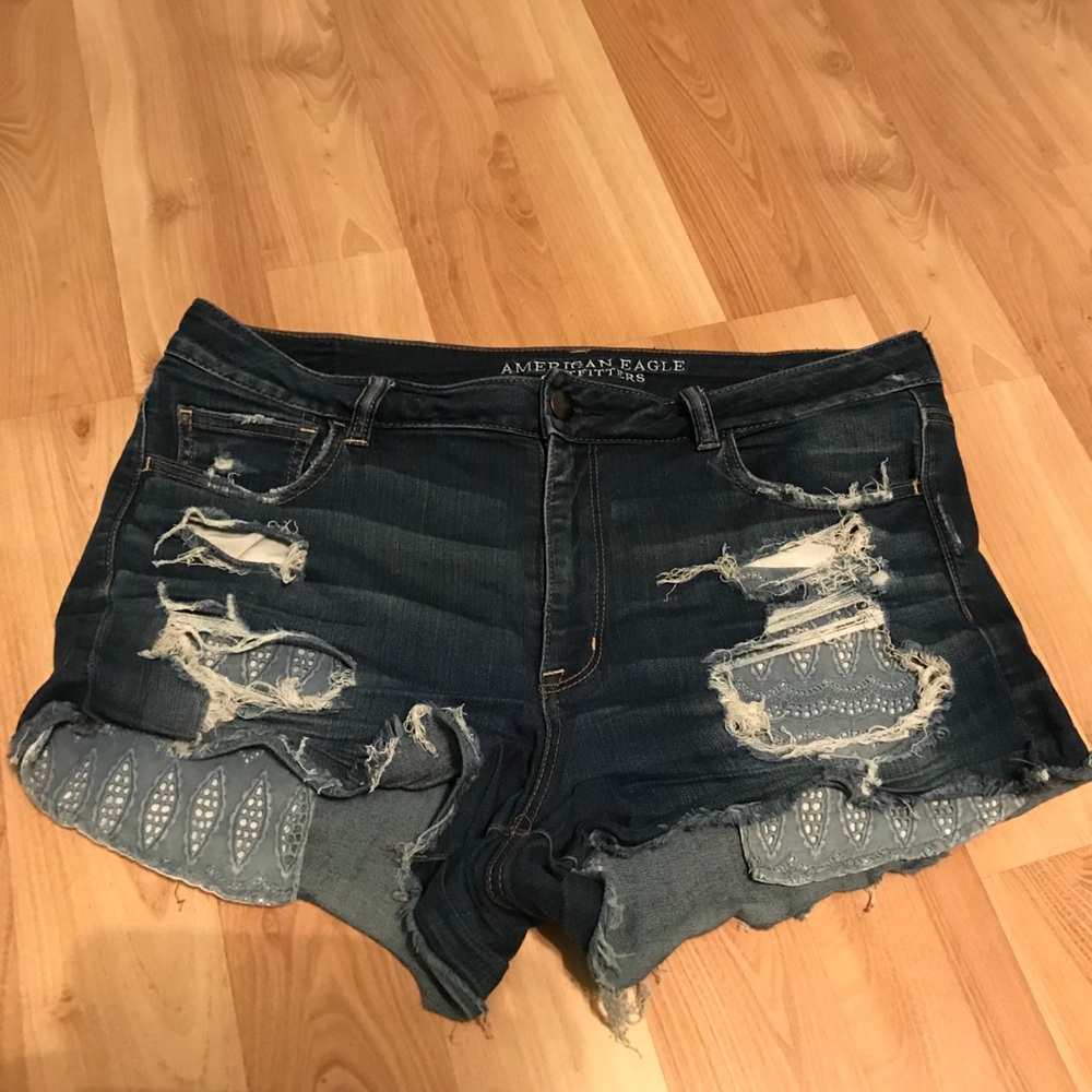 High waisted distressed denim shorts